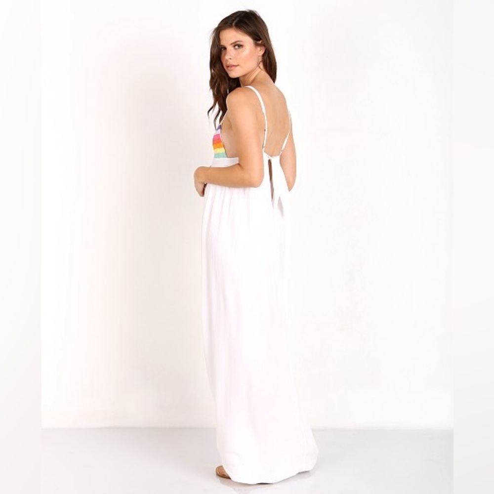 Mara Hoffman White Maxi Dress Rainbow Chevron Bust Spaghetti Strap Resort Beach - Picture 3 of 10